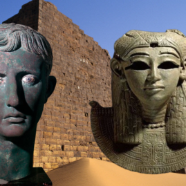 Edited picture featured picture for the Kingdom of Kush. Showing: The burial ground of thirty kings, eight queens and three princes of the Kingdom of Kush, A statue of Queen Amanirenas, Map of the Kingdom of Kush and “Meroë Head"